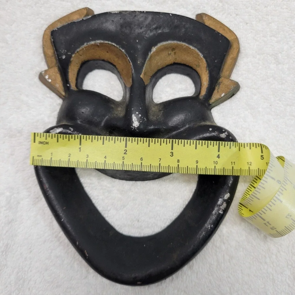 Comedy Face Mask Mid-Century Modern Handpainted Black Metal Wall Art